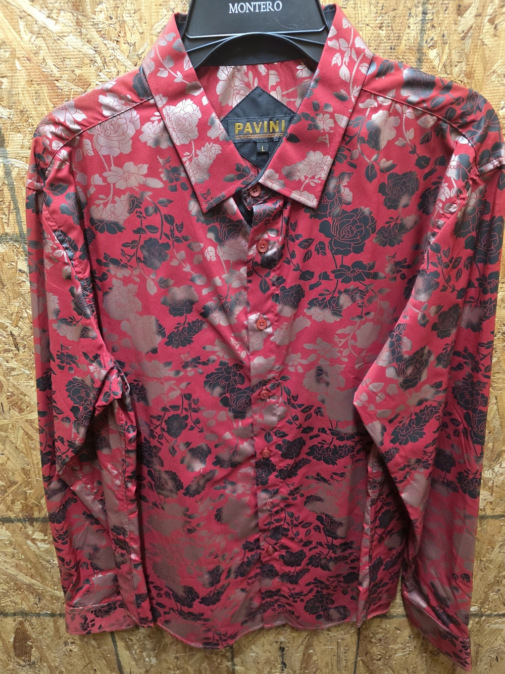 Men's Red Floral Satin Dress Shirt